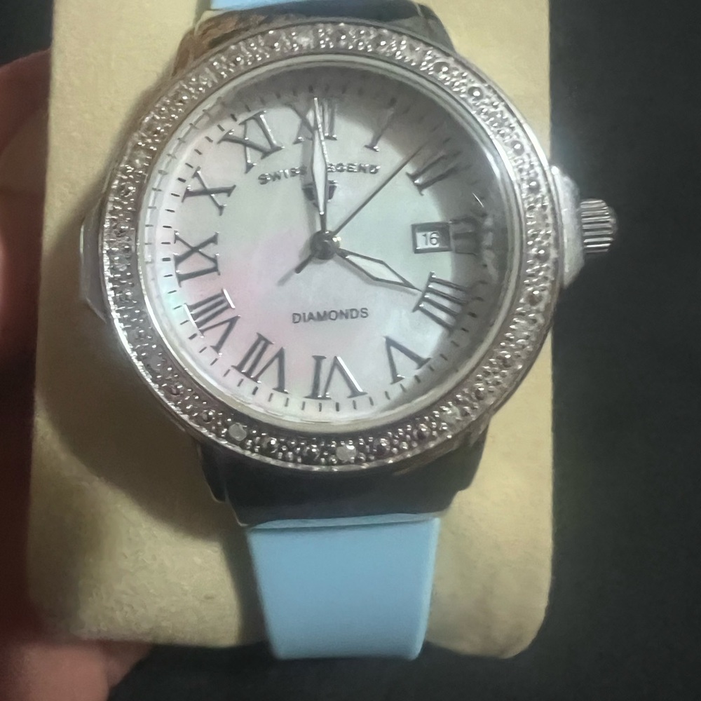 Swiss Legend Diamonds Silver and Light Blue Watch